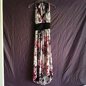 Backless dress with Japanese flower print
